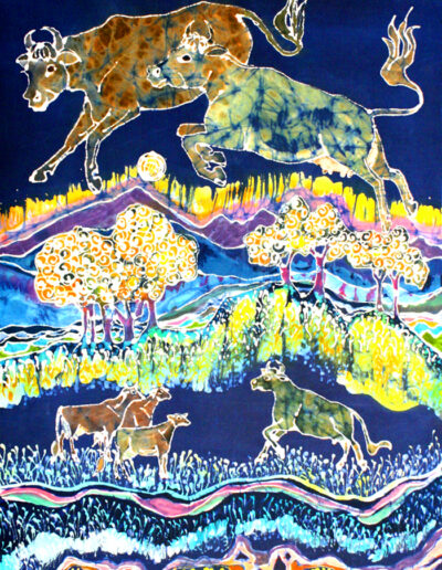 Cows Jumping Over The Moon | Batik by Carol Law Conklin