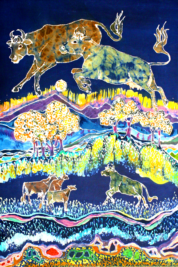 Cows Jumping Over The Moon | Batik by Carol Law Conklin