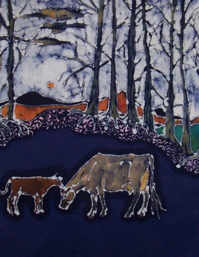Jersey Cow and Calf Below Hills