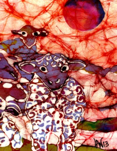 Sheep Flock and Sunset | Batik by Carol Law Conklin
