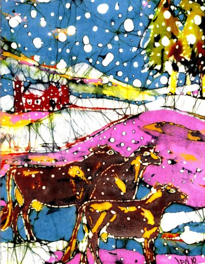 Jersey Cows in First Snow | Batik by Carol Law Conklin