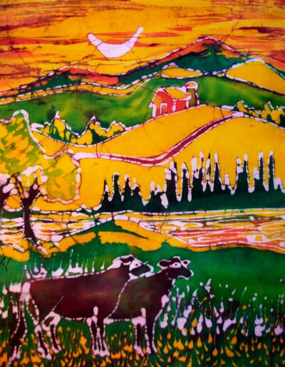Jersey Cows in Summer Sunset | Batik by Carol Law Conklin